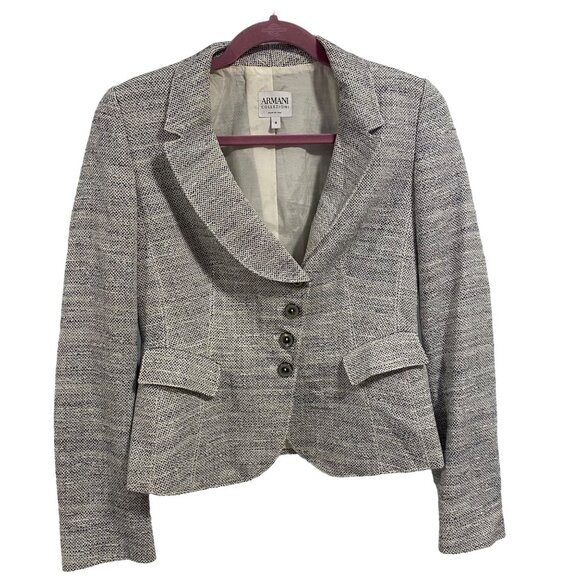 Armani Collezioni Blue,‎ White Tweed Blazer Size 6 - Picture 1 of 9